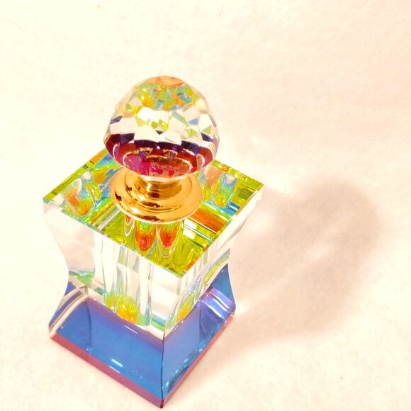 Rainbow Clear Prism Crystal Faceted Perfume Fragrance Oil ArtGlass BottleStopper - Picture 6 of 10